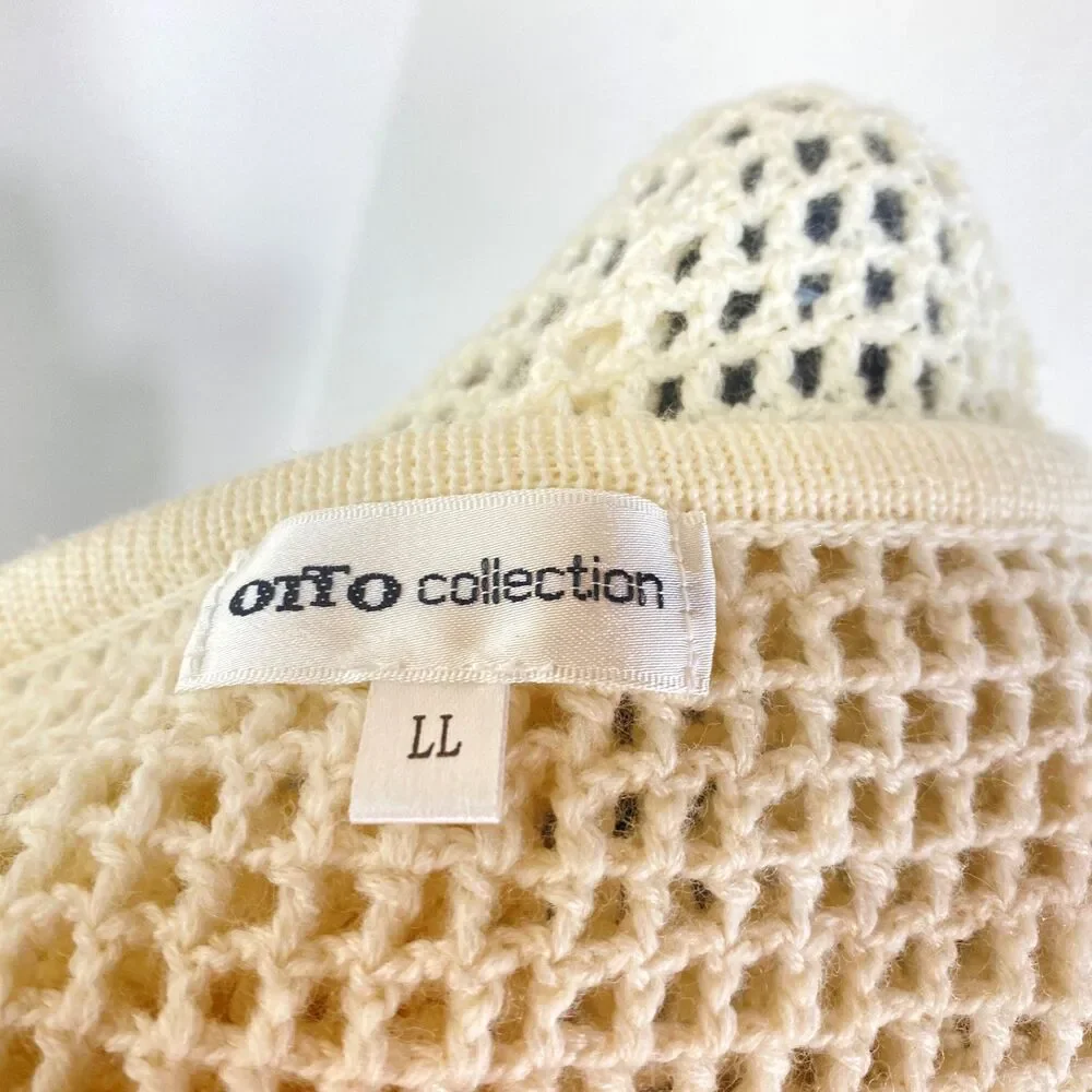 Otto Ivory Crochet Velvet Patchwork Top Large Long Sleeves Romantic Boho Whimsy